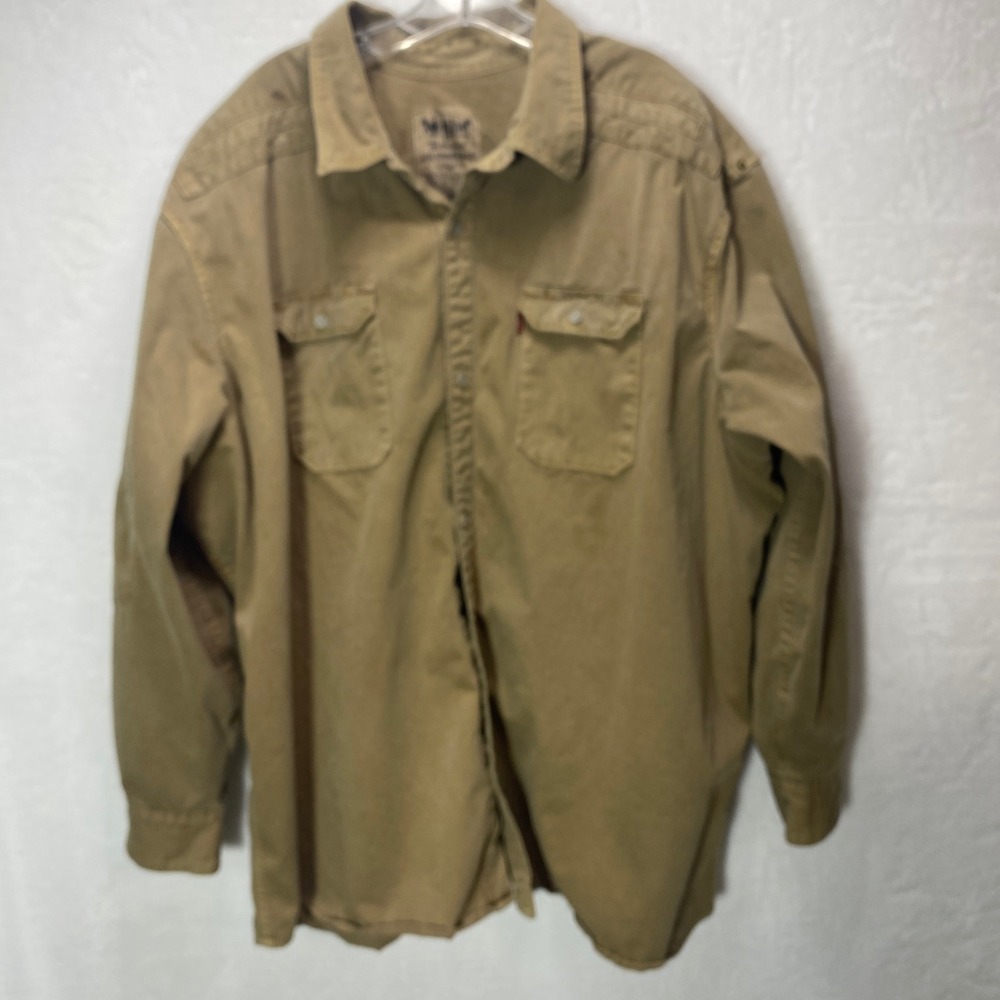 Levi Strauss & Co Khaki‎ Tan Utility Work Shirt Heavy Duty Distressed 3XL *SEE